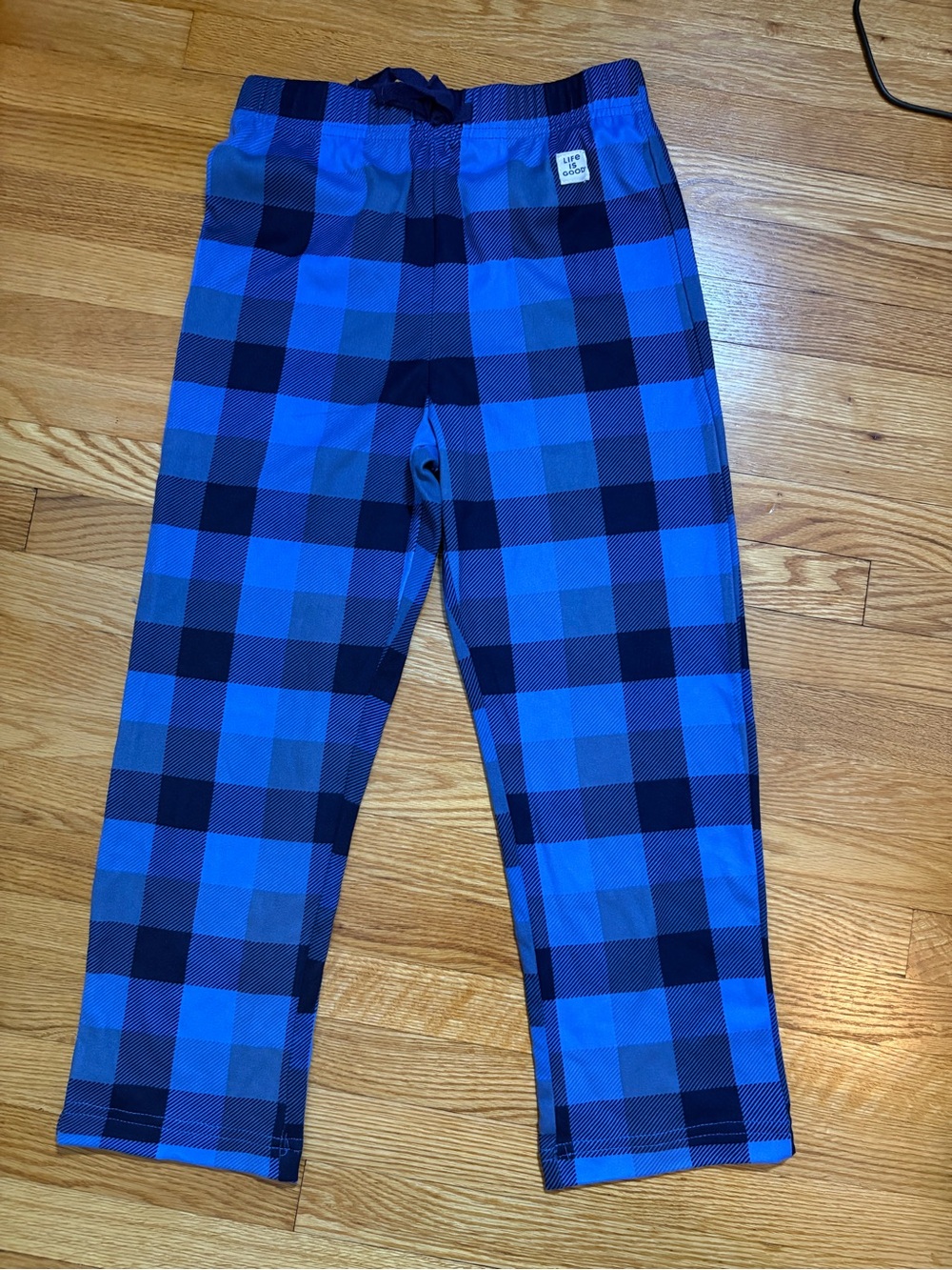 Life Is Good Blue and Navy Plaid Kids Pajama Bottoms
